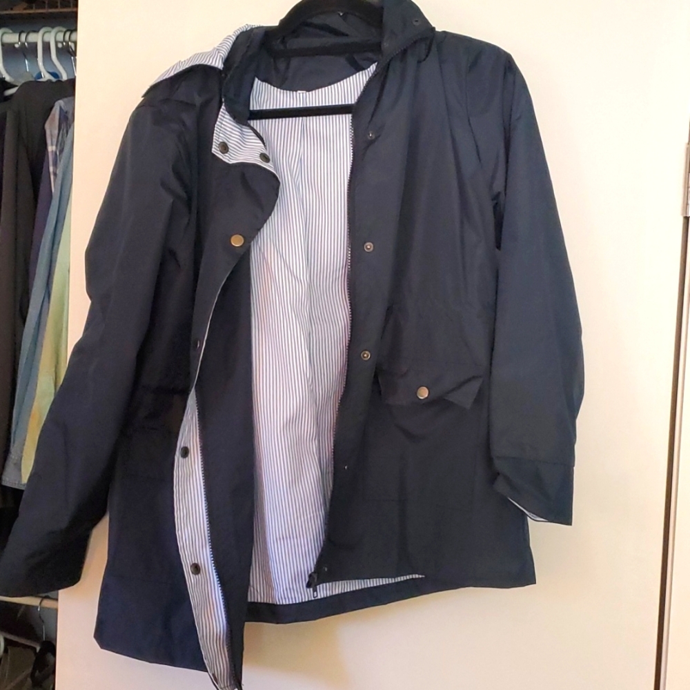 Navy blue rain jacket
